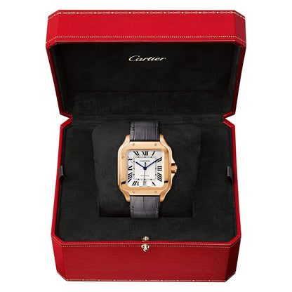 Santos de Cartier Large Model | 40mm, 18K Rose Gold, Alligator Leather, Silver Dial